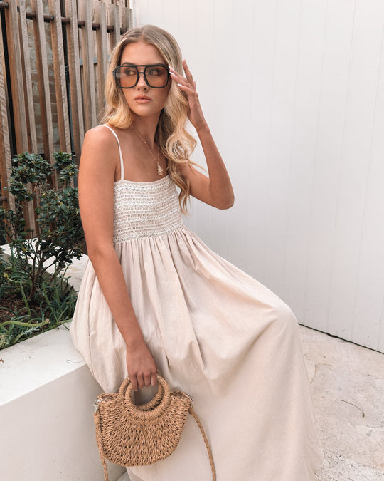 Women's | Maxi Dress | Spaghetti Straps | Square Neck | Smocked Bodice | A-Line Skirt | Side Pocket | Comfortable