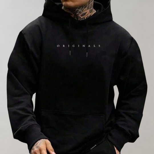 Men's Casual Pullover Hoodie with Embroidered Front and Kangaroo Pocket