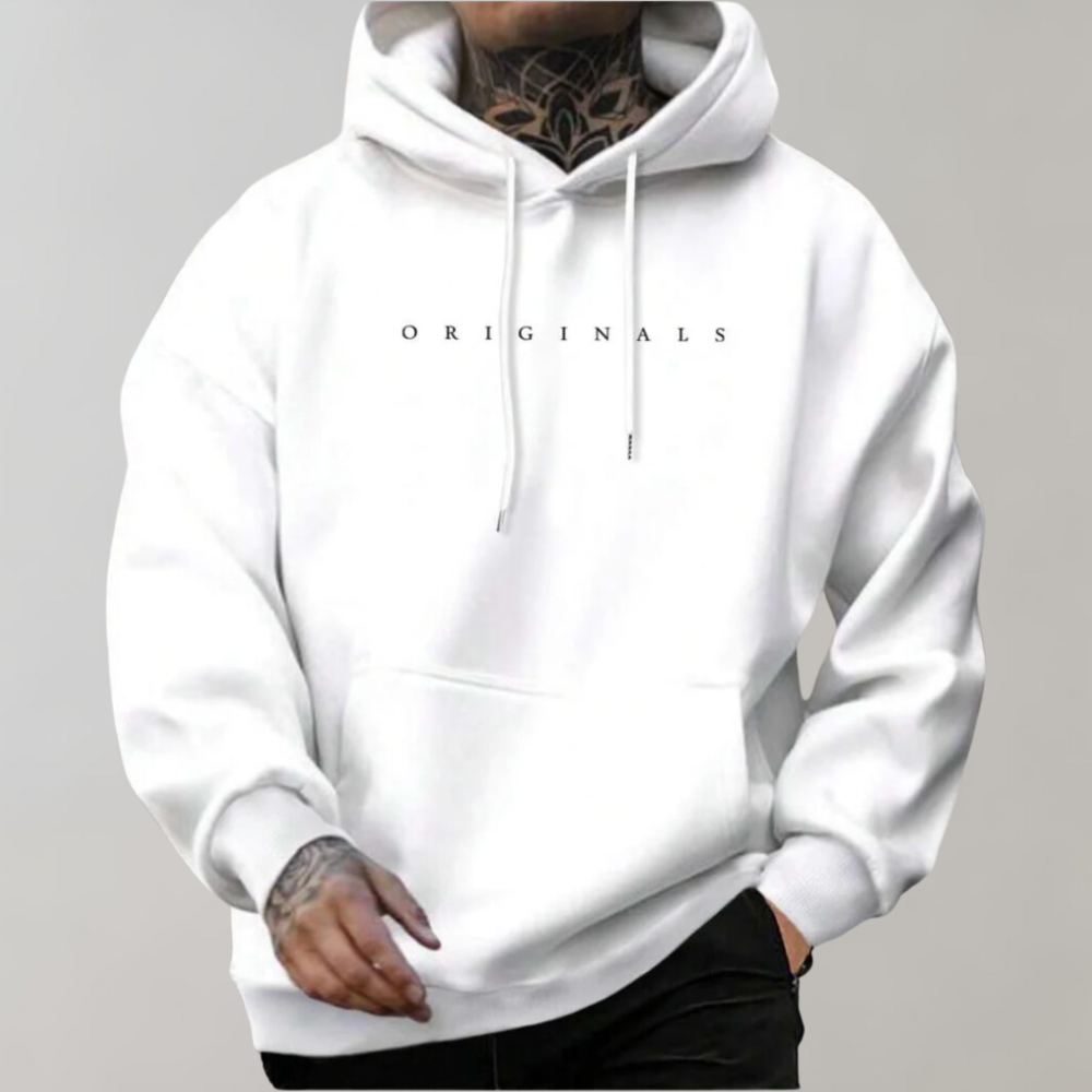 Men's Casual Pullover Hoodie with Embroidered Front and Kangaroo Pocket