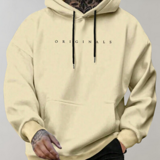 Men's Casual Pullover Hoodie with Embroidered Front and Kangaroo Pocket