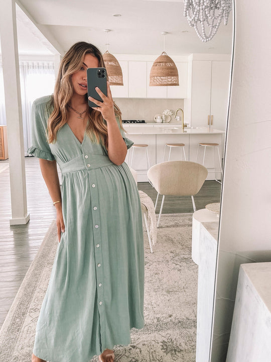 Korbela | Jurk | Midi | V-hals | Korte Mouwen | Franje | Ontspannen Pasvorm | Zwangere Vriendelijk