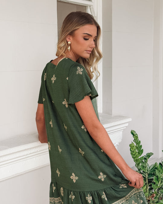 Vrouw | Jurk | V-Hals | Korte Mouwen | Zijzak | Knie Lengte | Print