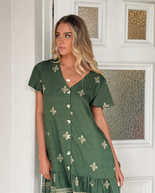 Vrouw | Jurk | V-Hals | Korte Mouwen | Zijzak | Knie Lengte | Print