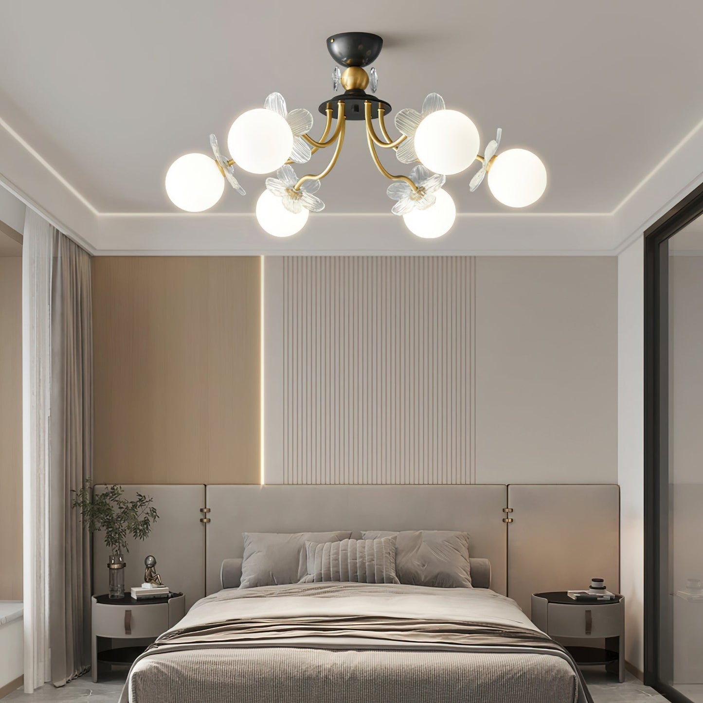Glass Chandelier with Blossom Flower
