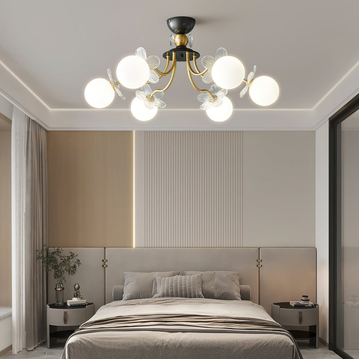 Glass Chandelier with Blossom Flower