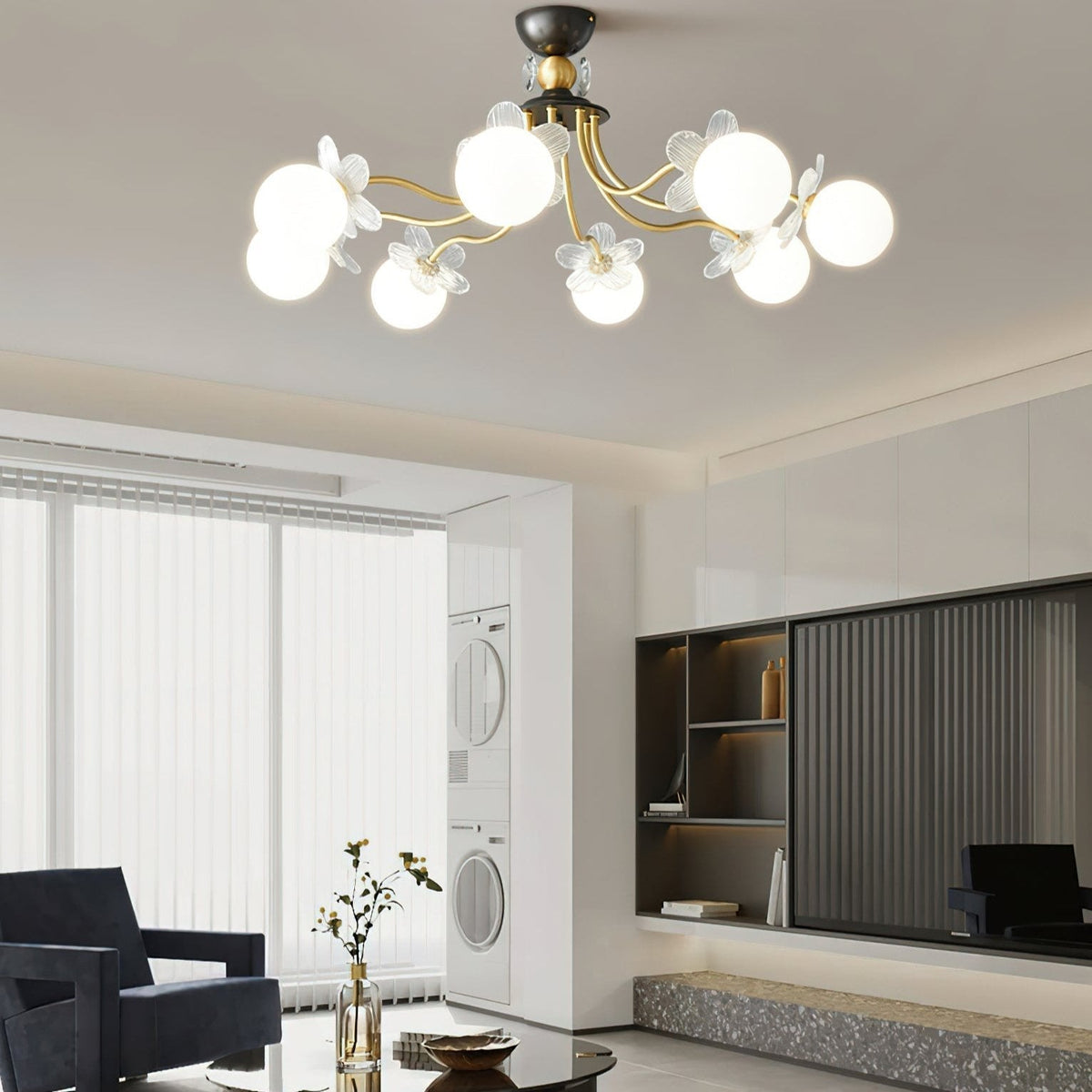 Glass Chandelier with Blossom Flower