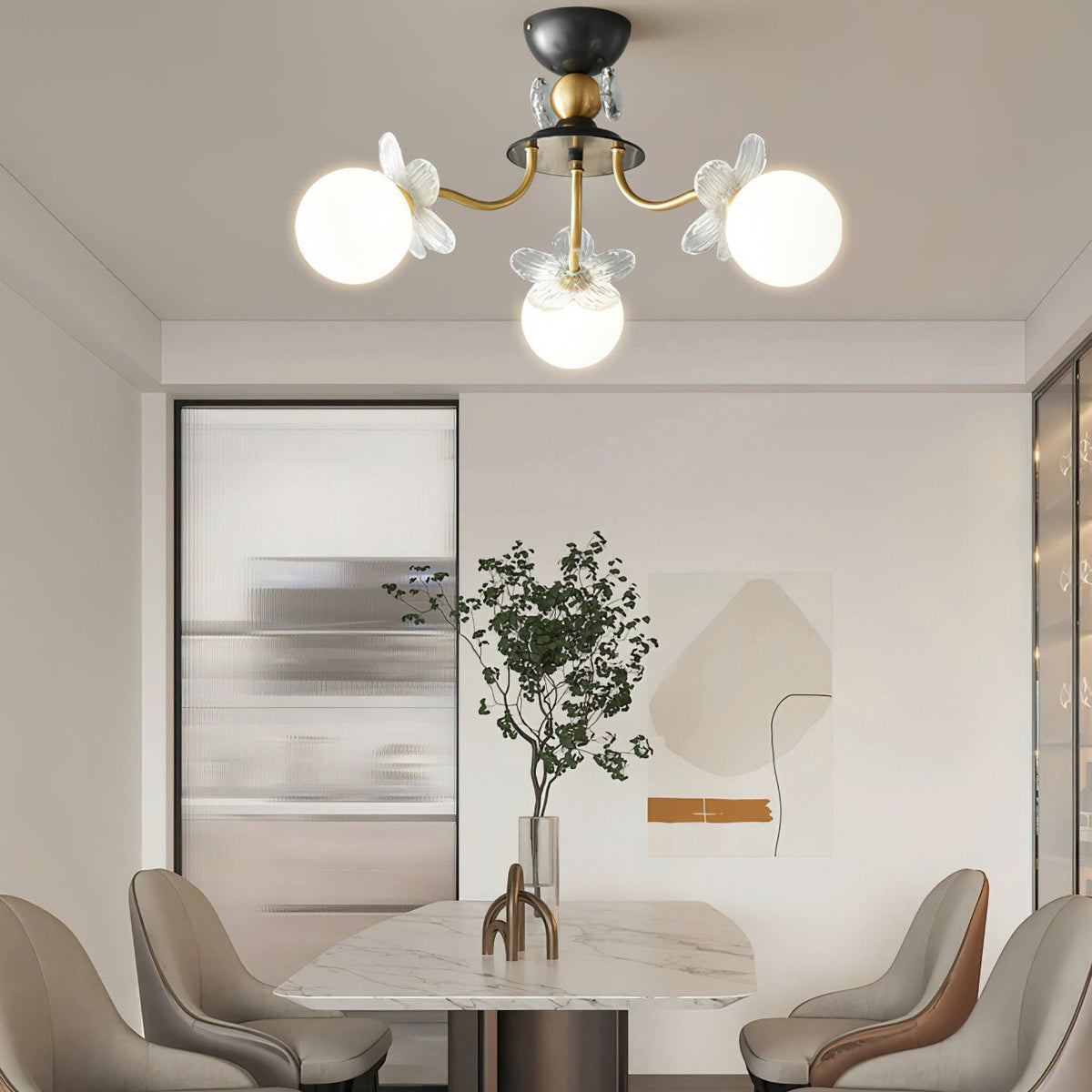 Glass Chandelier with Blossom Flower