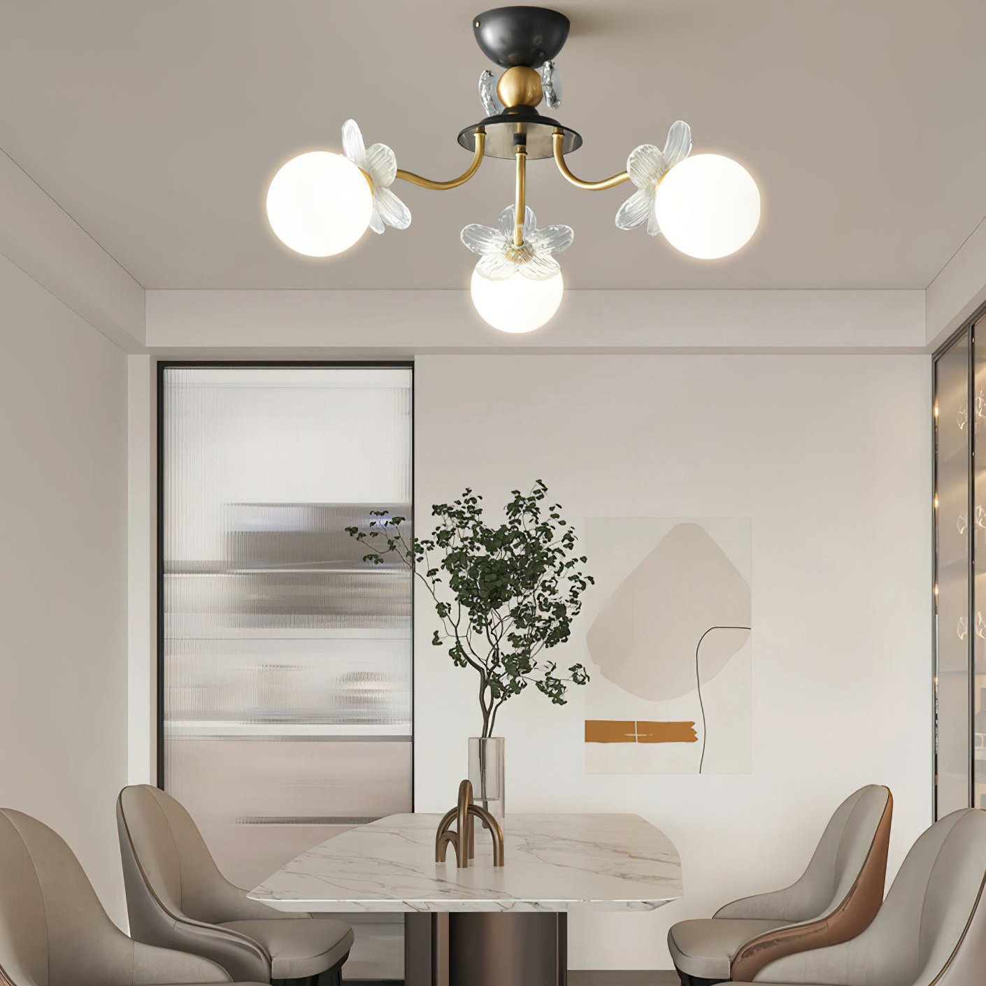 Glass Chandelier with Blossom Flower