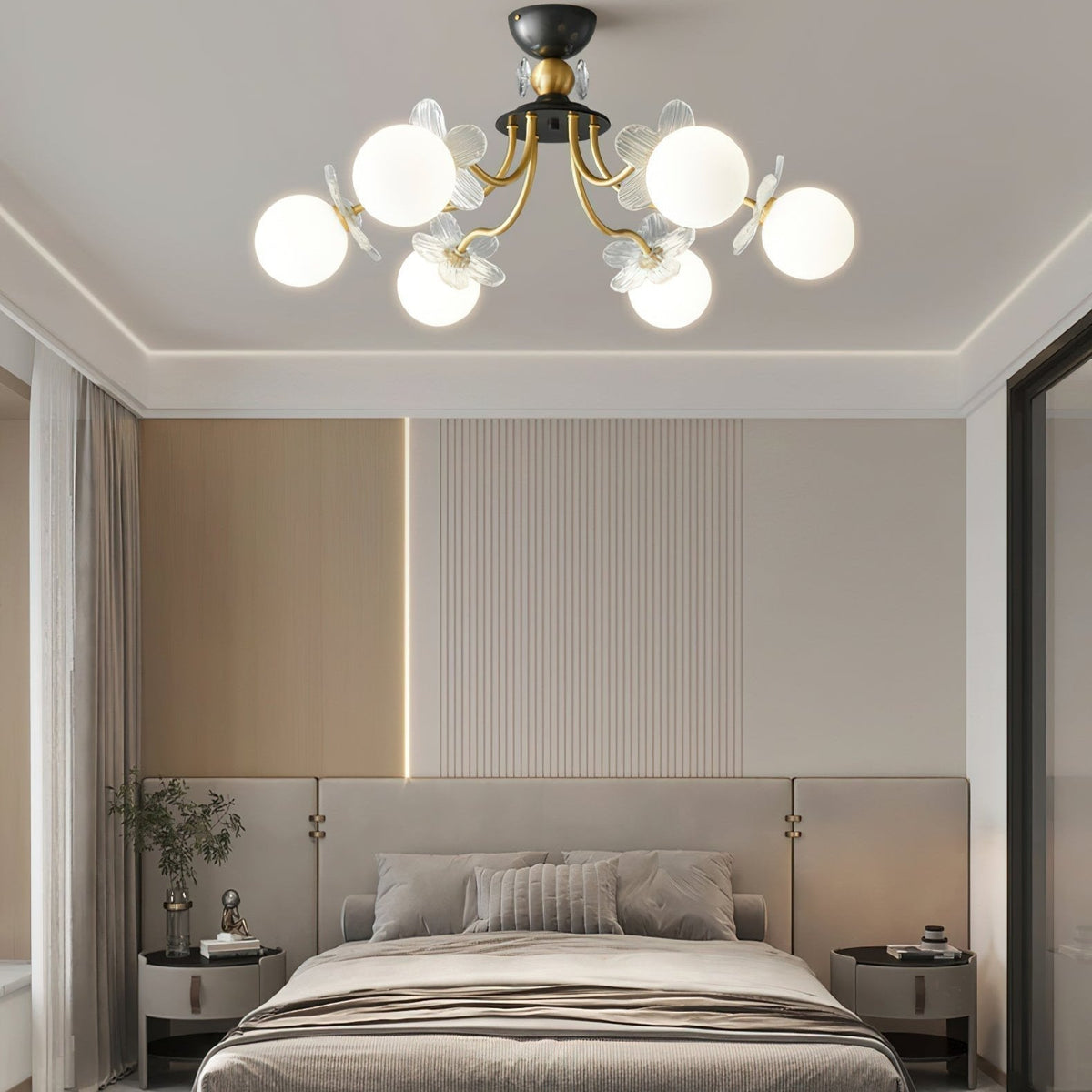 Glass Chandelier with Blossom Flower