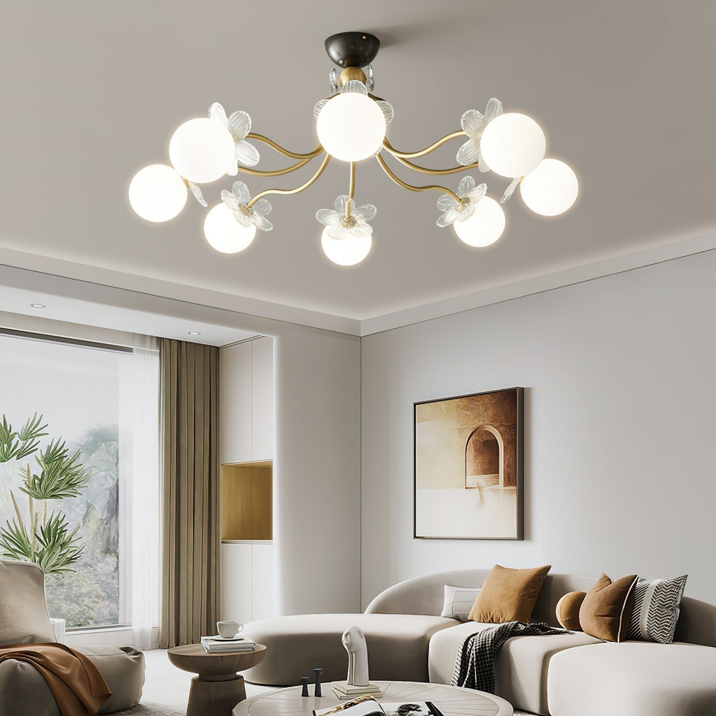Glass Chandelier with Blossom Flower