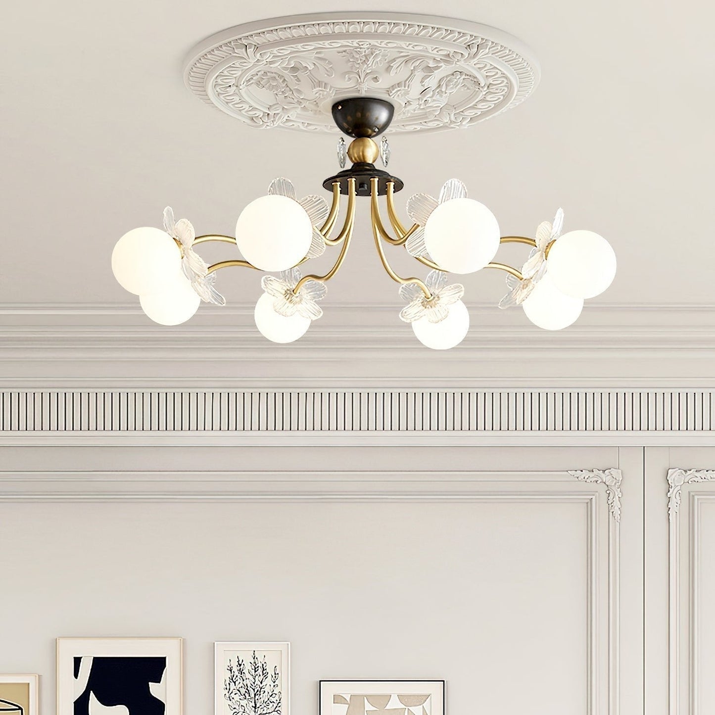 Glass Chandelier with Blossom Flower
