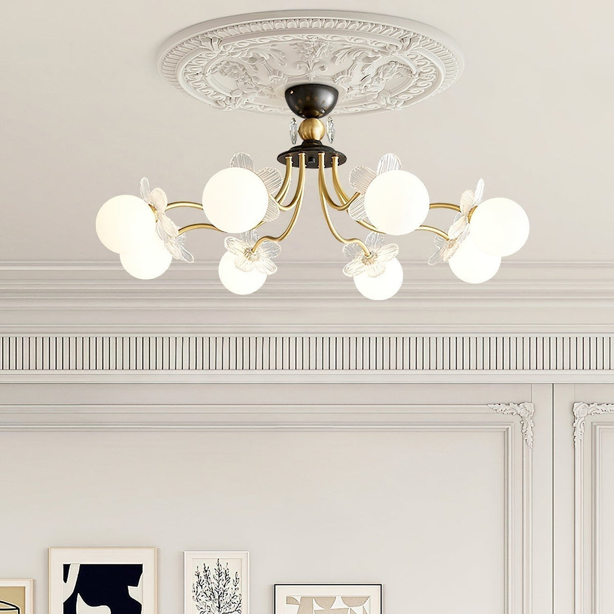 Glass Chandelier with Blossom Flower