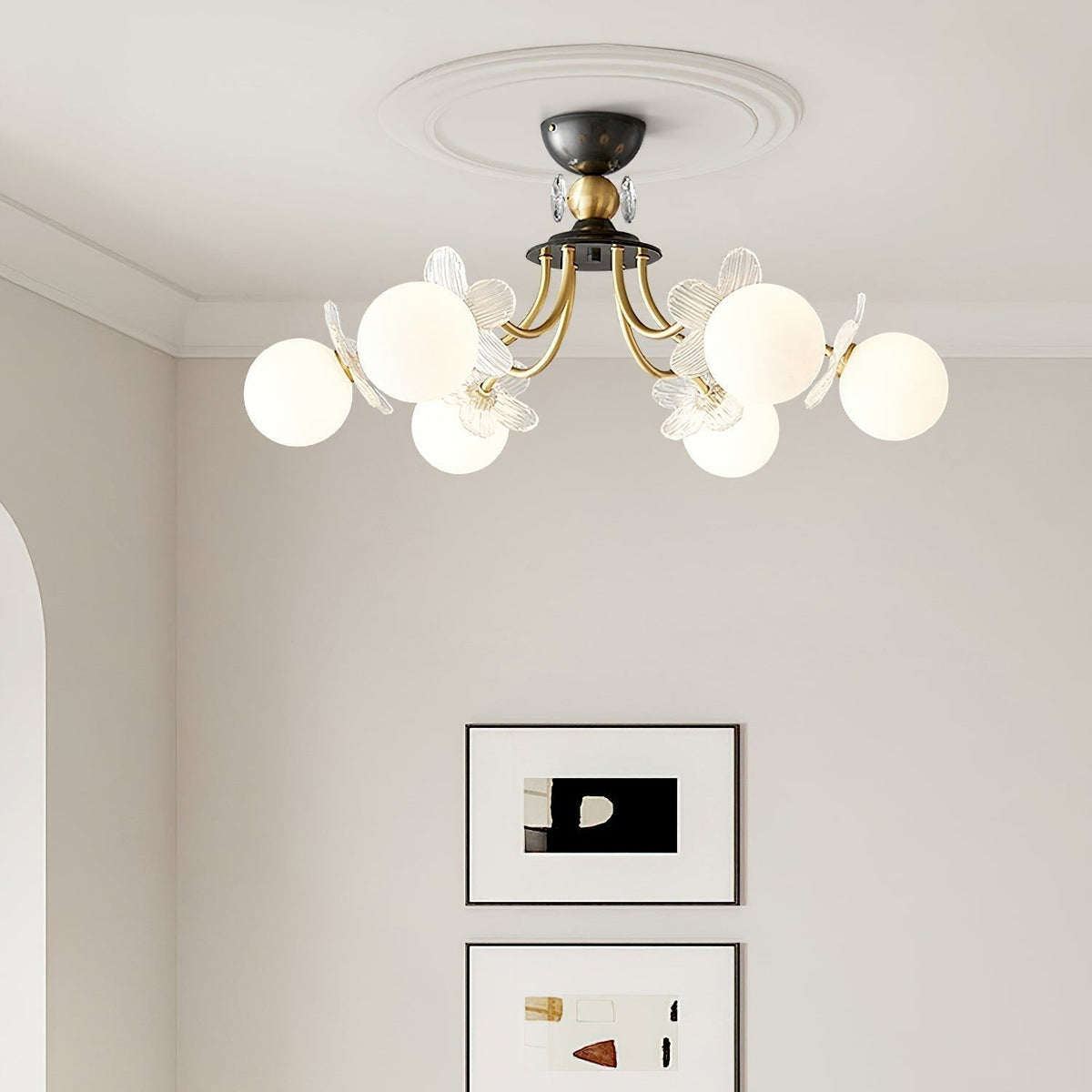 Glass Chandelier with Blossom Flower