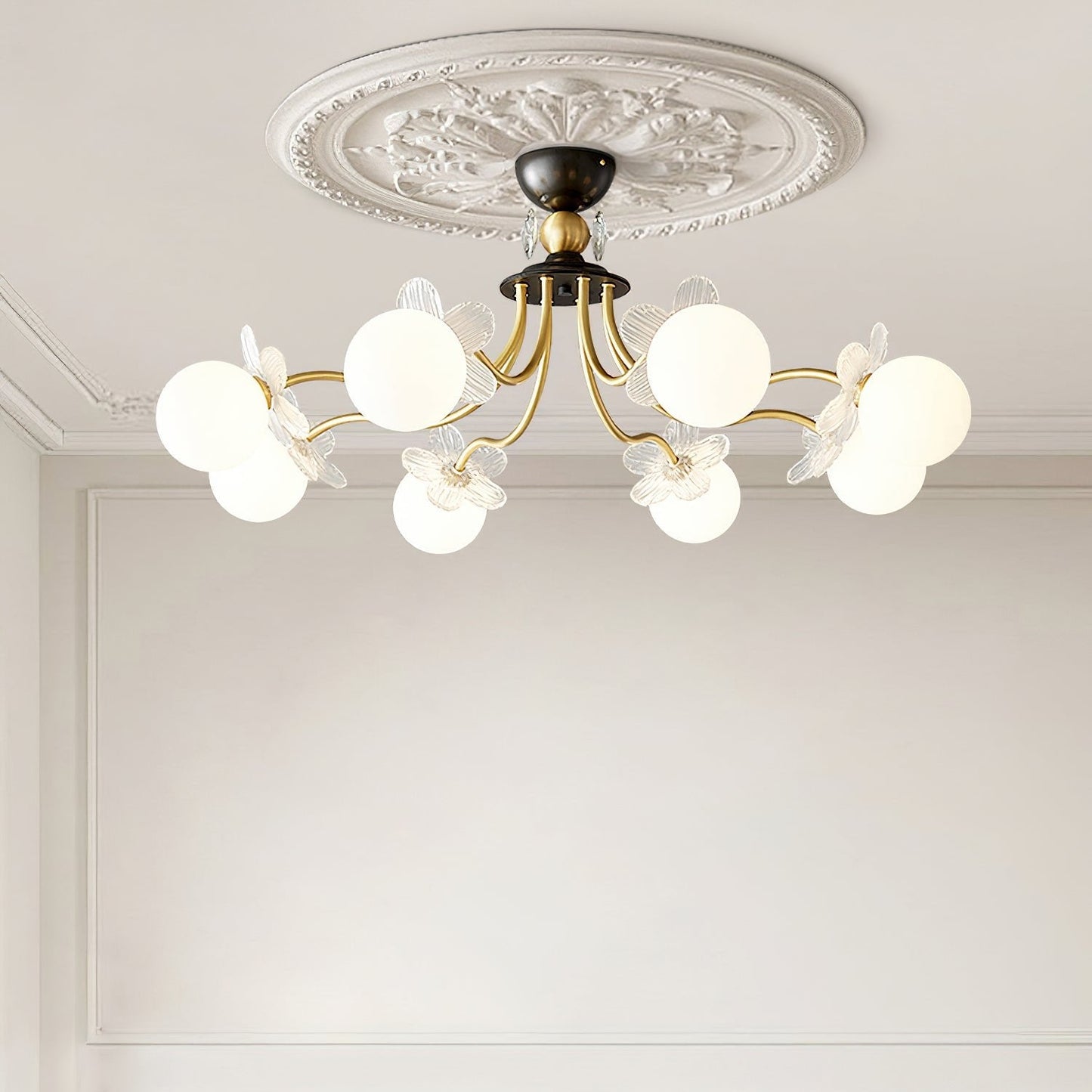 Glass Chandelier with Blossom Flower
