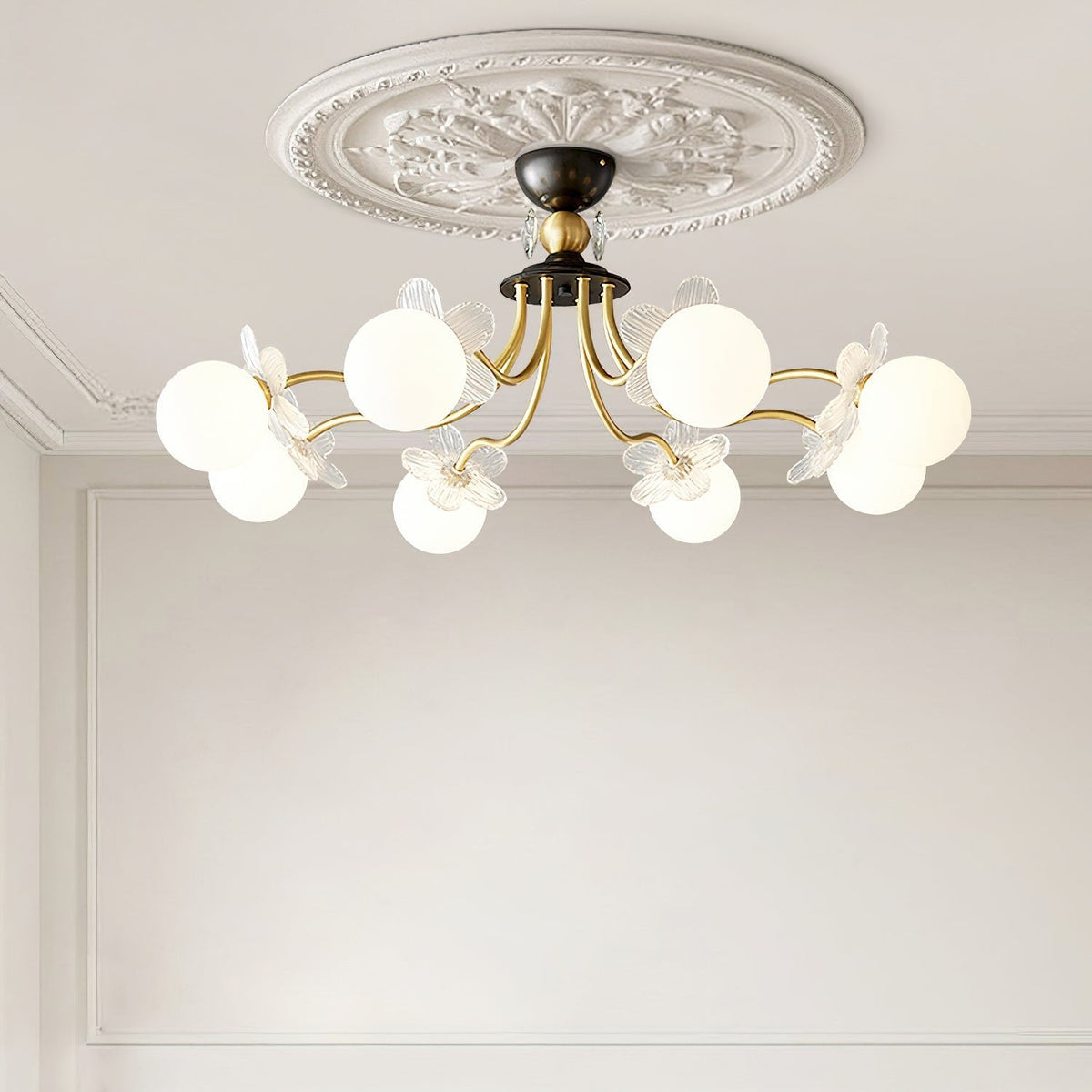 Glass Chandelier with Blossom Flower