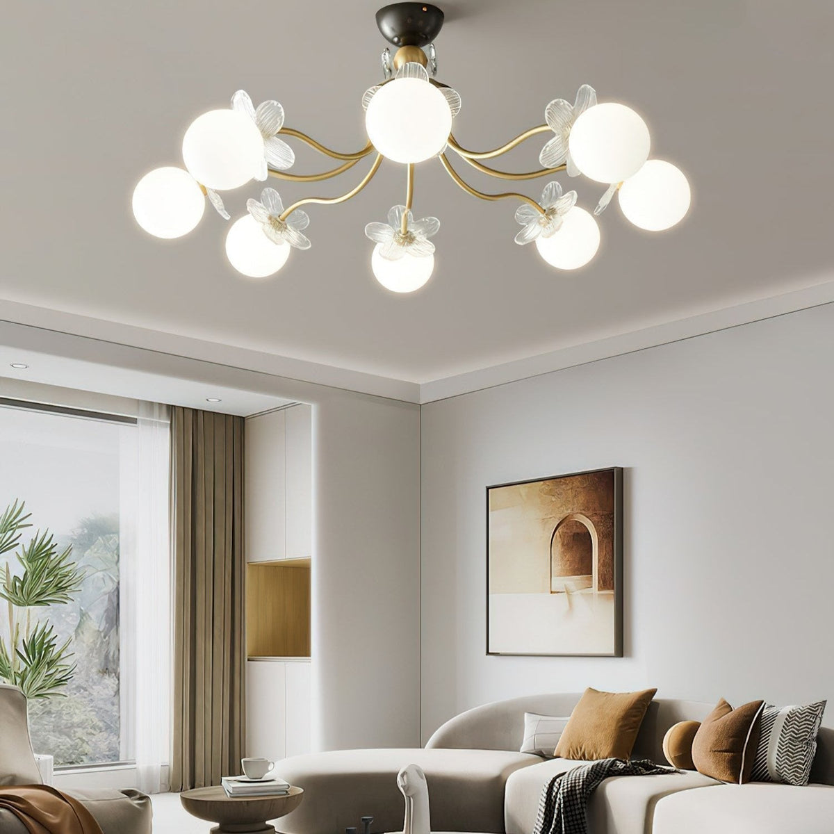 Glass Chandelier with Blossom Flower