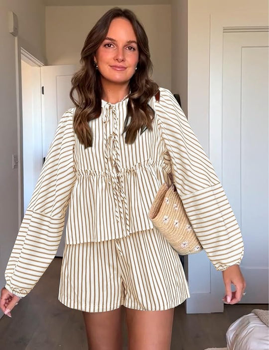 Faylinn - Checked Summer Set with Puff Sleeves