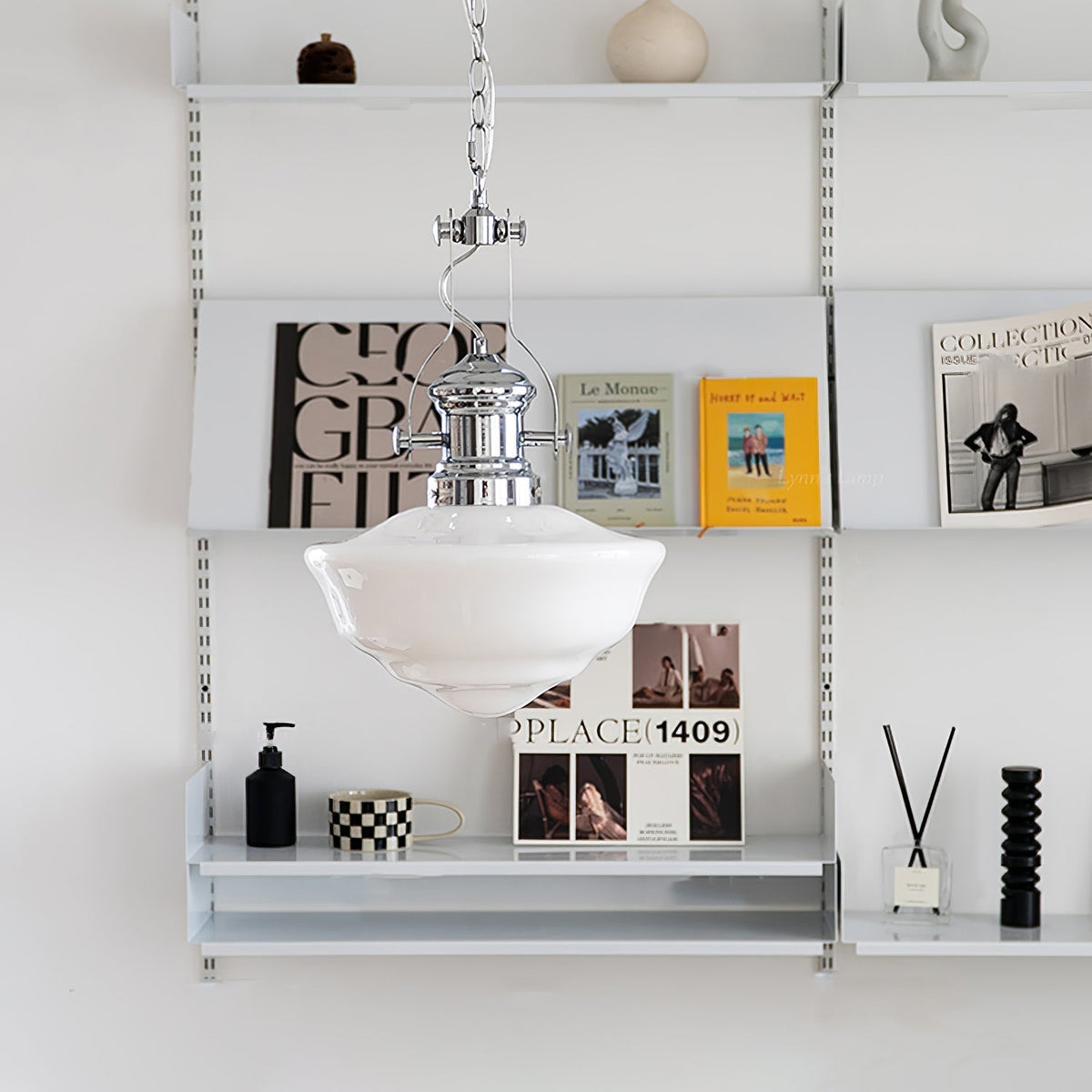 Schoolhouse Pendant Light | Lavagna Glass Hanging Lamp | Metal & Glass Design | E26/E27 Compatible | Farmhouse Modern Ceiling Light