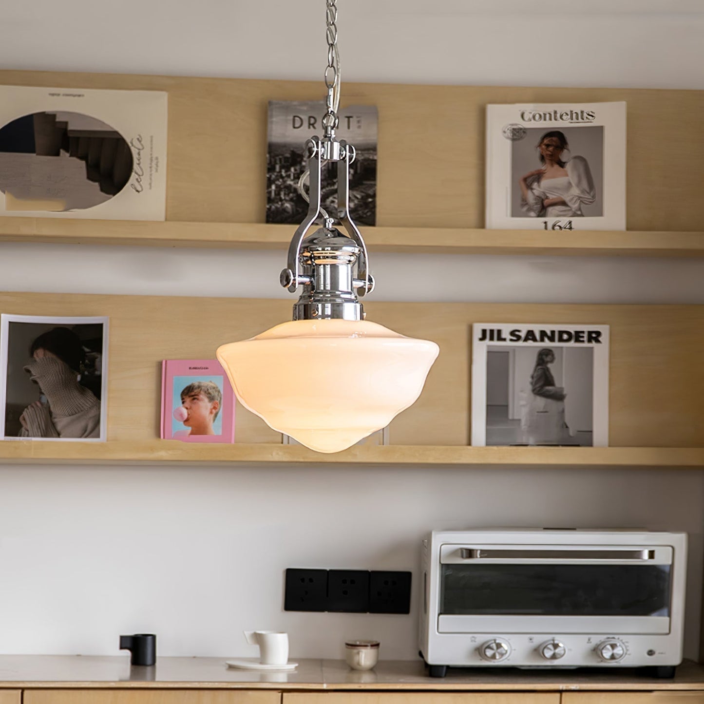 Schoolhouse Pendant Light | Lavagna Glass Hanging Lamp | Metal & Glass Design | E26/E27 Compatible | Farmhouse Modern Ceiling Light