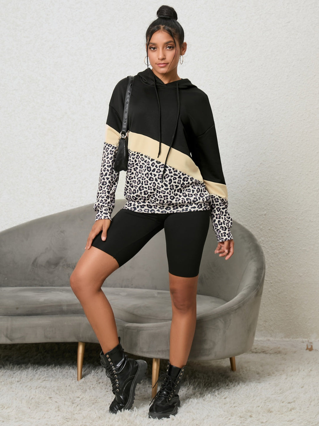 Leopard Colorblock Hoodie | Trendy &amp; Comfortable | Slightly Stretchy