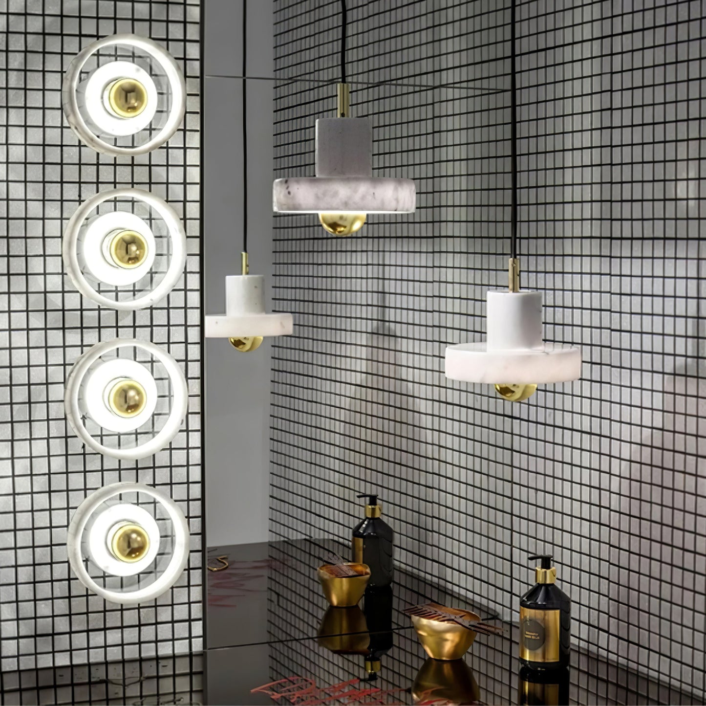 Marble Pendant Lamp Inspired by Taj Mahal | Natural Stone Finish | Integrated LED 3000K Warm Light | Adjustable Hanging Ceiling Light