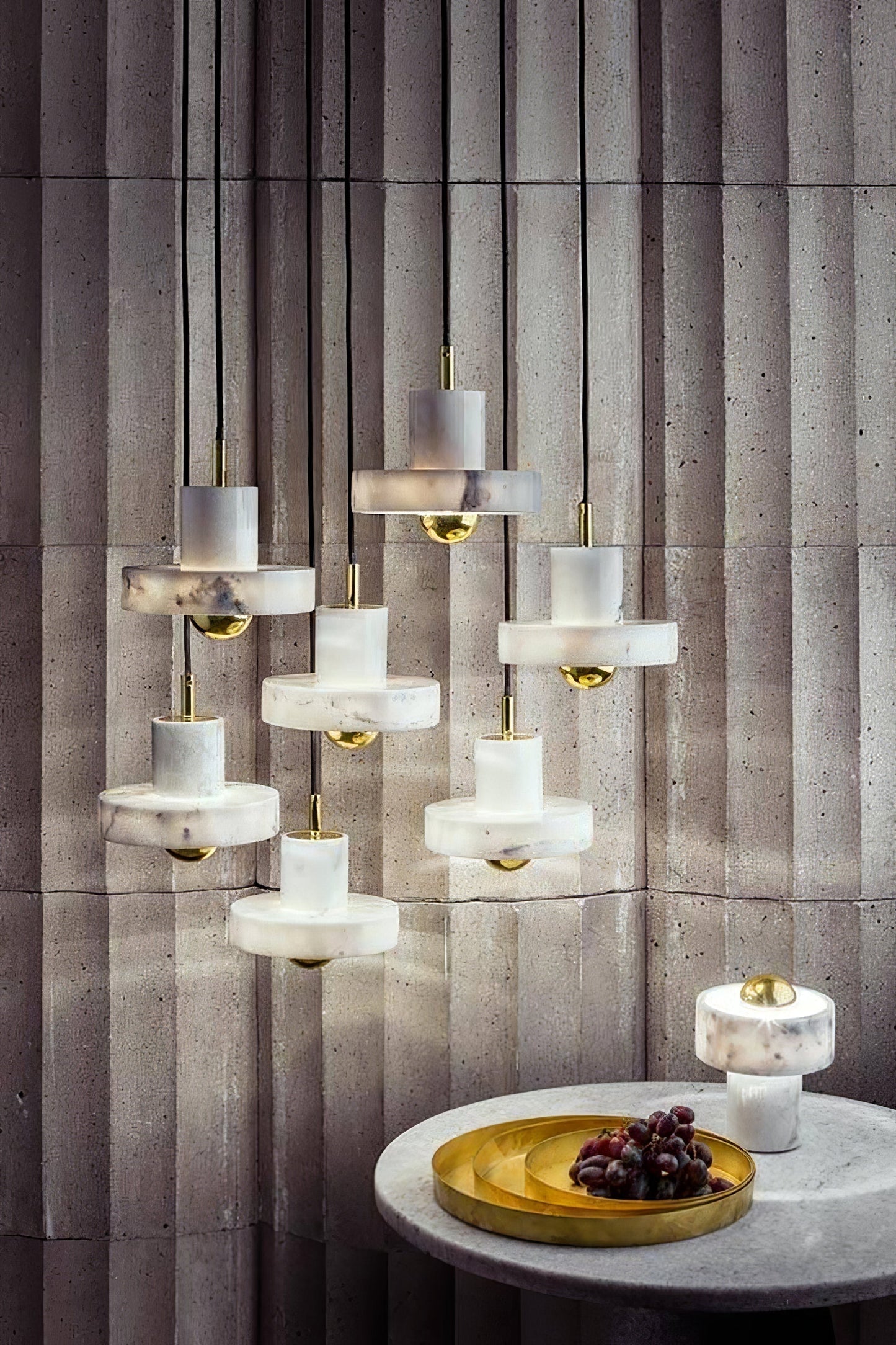 Marble Pendant Lamp Inspired by Taj Mahal | Natural Stone Finish | Integrated LED 3000K Warm Light | Adjustable Hanging Ceiling Light