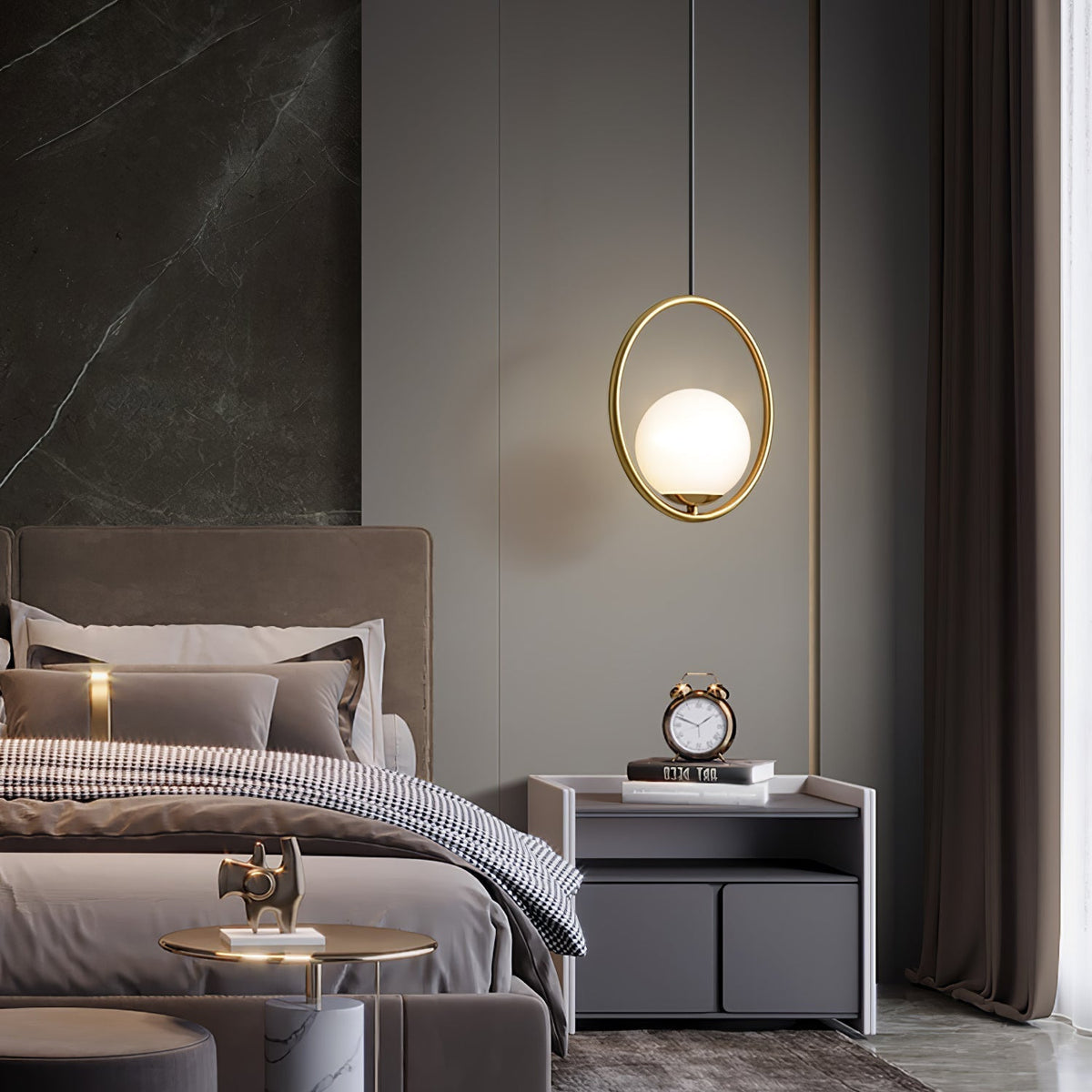 Mila Pendant Lamp Modern Glass Design | Elegant Hanging Ceiling Light | Metal Frame | E14 LED Edison Bulb | Oval & Round Sizes