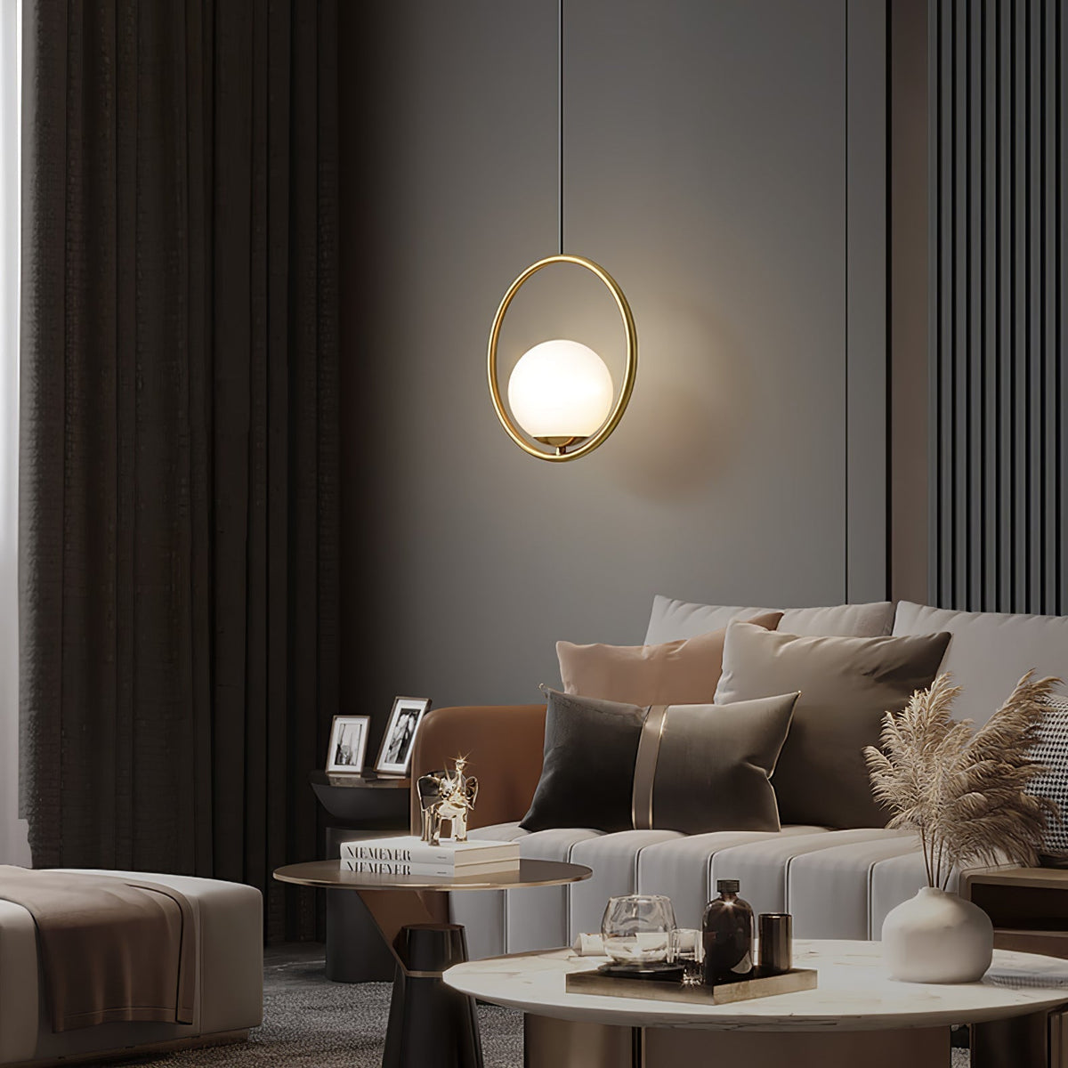 Mila Pendant Lamp Modern Glass Design | Elegant Hanging Ceiling Light | Metal Frame | E14 LED Edison Bulb | Oval & Round Sizes