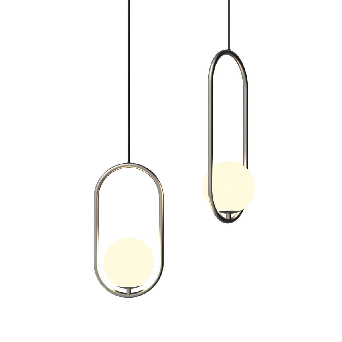 Mila Pendant Lamp Modern Glass Design | Elegant Hanging Ceiling Light | Metal Frame | E14 LED Edison Bulb | Oval & Round Sizes