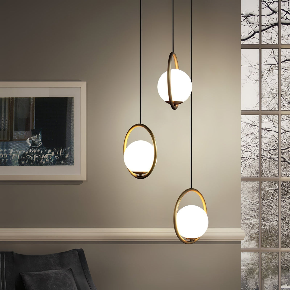 Mila Pendant Lamp Modern Glass Design | Elegant Hanging Ceiling Light | Metal Frame | E14 LED Edison Bulb | Oval & Round Sizes