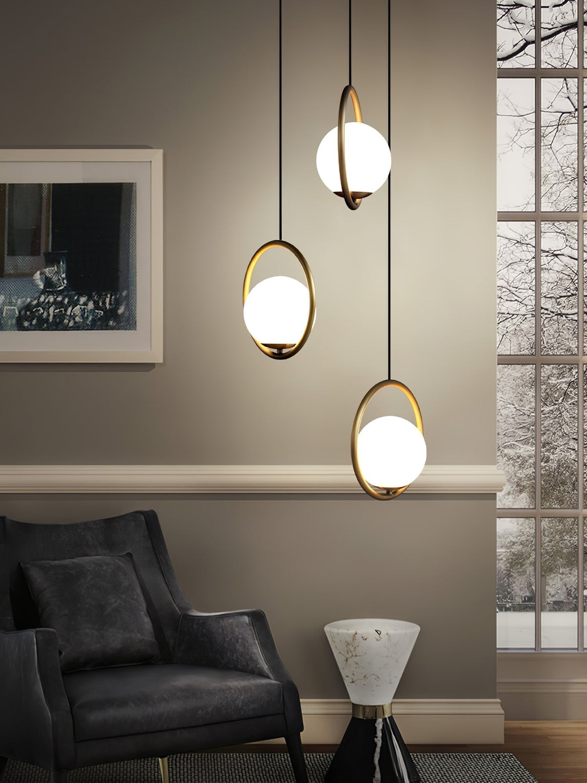 Mila Pendant Lamp Modern Glass Design | Elegant Hanging Ceiling Light | Metal Frame | E14 LED Edison Bulb | Oval & Round Sizes