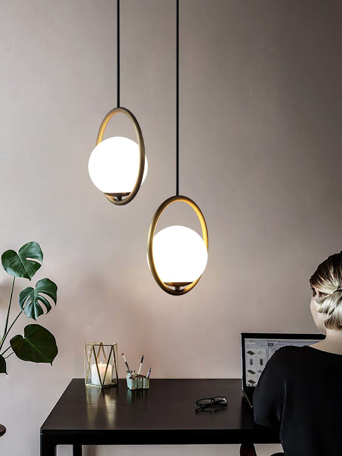 Mila Pendant Lamp Modern Glass Design | Elegant Hanging Ceiling Light | Metal Frame | E14 LED Edison Bulb | Oval & Round Sizes