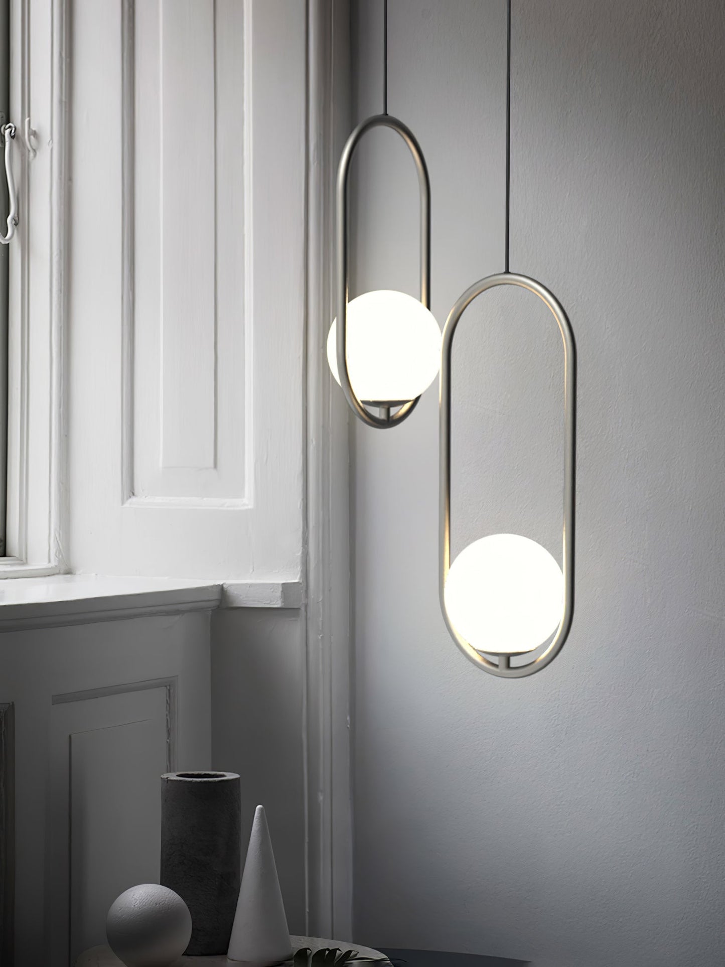 Mila Pendant Lamp Modern Glass Design | Elegant Hanging Ceiling Light | Metal Frame | E14 LED Edison Bulb | Oval & Round Sizes