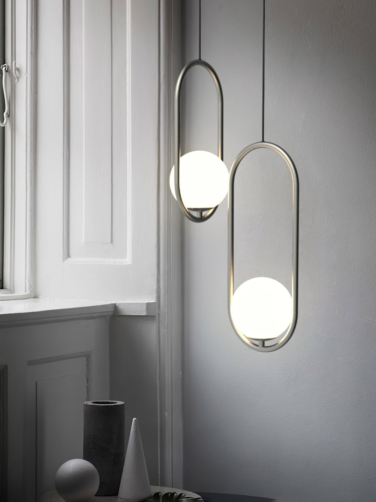 Mila Pendant Lamp Modern Glass Design | Elegant Hanging Ceiling Light | Metal Frame | E14 LED Edison Bulb | Oval & Round Sizes