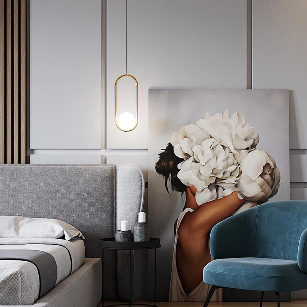 Mila Pendant Lamp Modern Glass Design | Elegant Hanging Ceiling Light | Metal Frame | E14 LED Edison Bulb | Oval & Round Sizes
