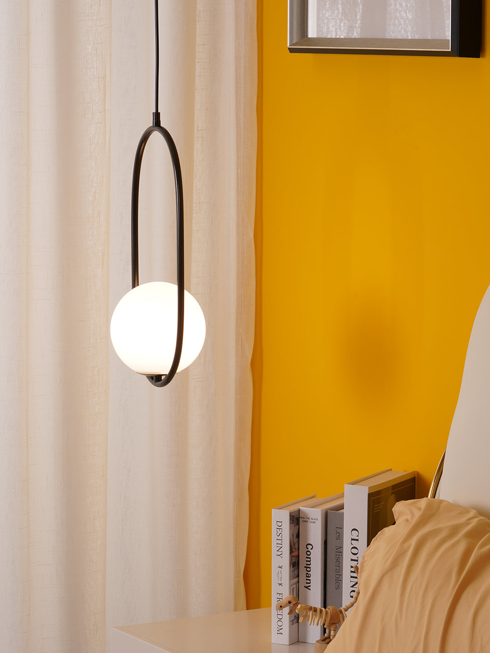 Mila Pendant Lamp Modern Glass Design | Elegant Hanging Ceiling Light | Metal Frame | E14 LED Edison Bulb | Oval & Round Sizes