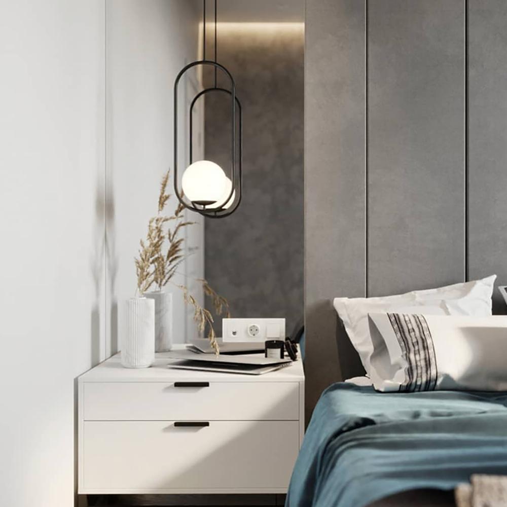 Mila Pendant Lamp Modern Glass Design | Elegant Hanging Ceiling Light | Metal Frame | E14 LED Edison Bulb | Oval & Round Sizes