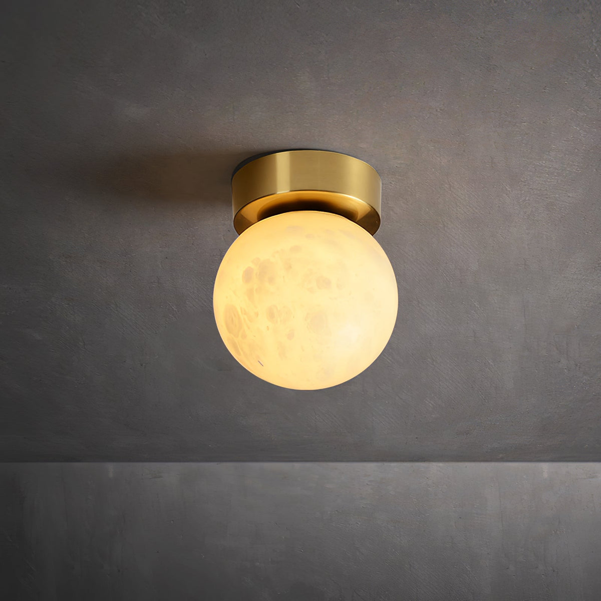 Modern Moon Alabaster Ceiling Lamp LED | Brass Round Flush Mount Light | 3 Color Temperature Indoor Ceiling Fixture Ø15cm