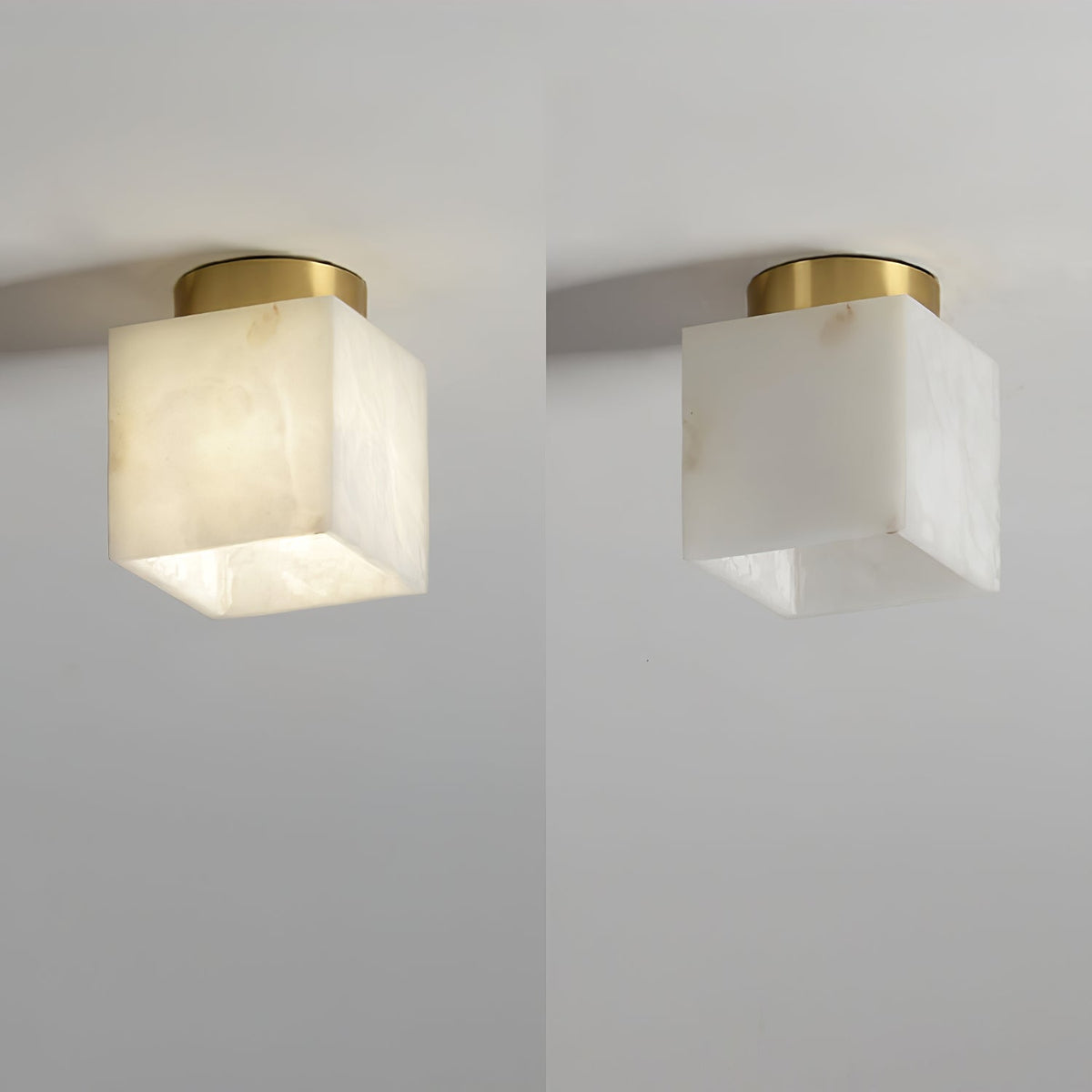 Modern Moon Alabaster Ceiling Lamp LED | Brass Round Flush Mount Light | 3 Color Temperature Indoor Ceiling Fixture Ø15cm