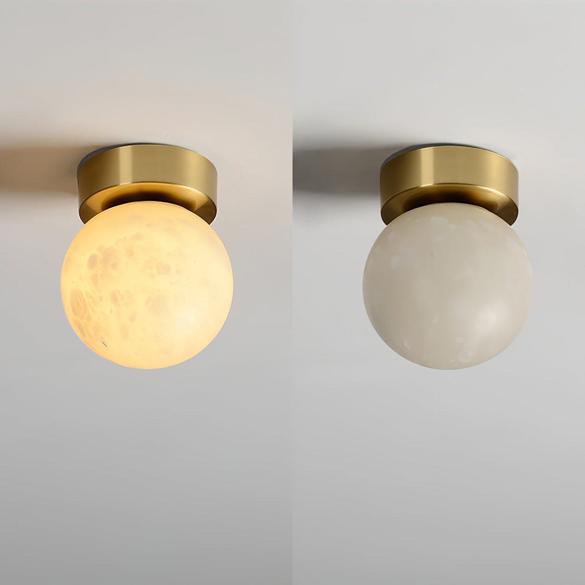 Modern Moon Alabaster Ceiling Lamp LED | Brass Round Flush Mount Light | 3 Color Temperature Indoor Ceiling Fixture Ø15cm