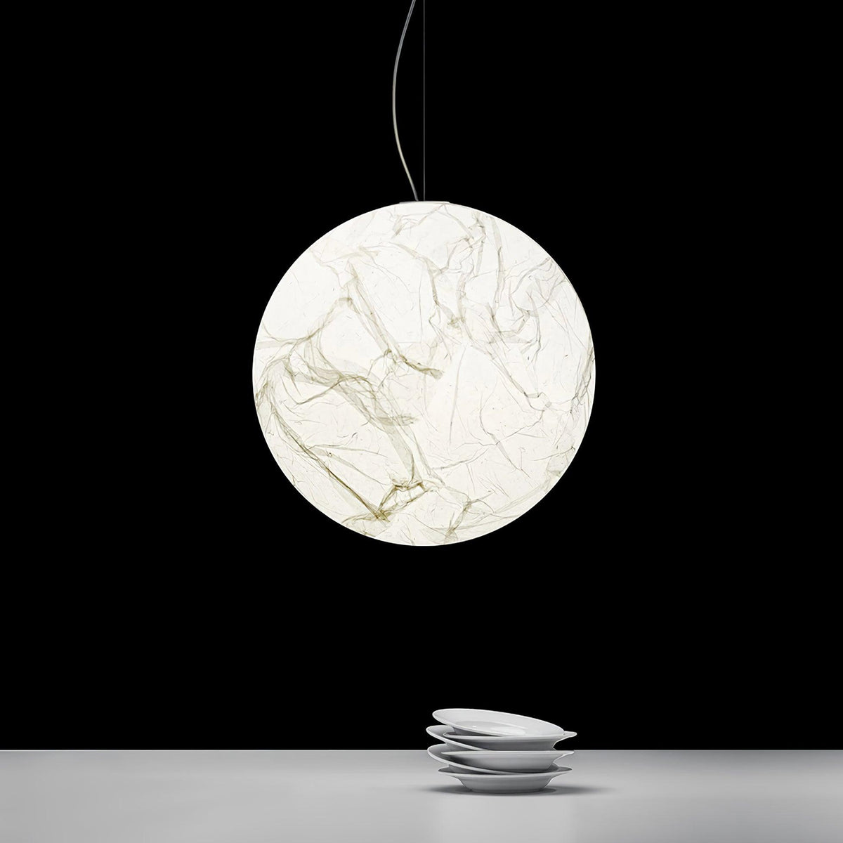 Moon Silk Pendant Lamp E26/E27 | Modern Silk & Acrylic Hanging Light | Adjustable Ceiling Fixture for Bedroom & Dining Room
