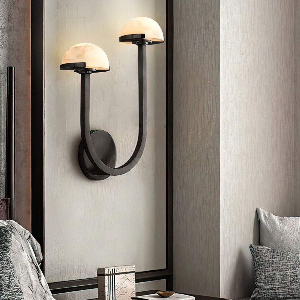 Mushroom Alabaster Wall Lamp Modern Organic Wall Light | Brass Natural Stone Design | Warm LED Lighting | Decorative Indoor Fixture