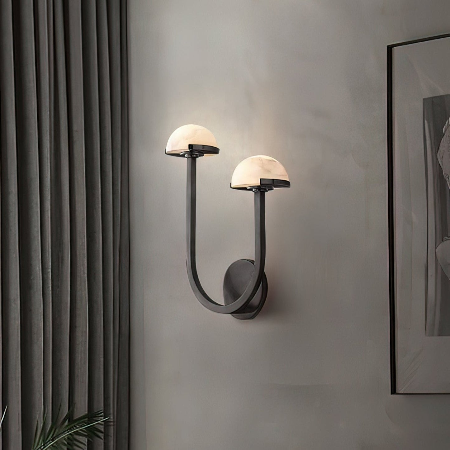 Mushroom Alabaster Wall Lamp Modern Organic Wall Light | Brass Natural Stone Design | Warm LED Lighting | Decorative Indoor Fixture