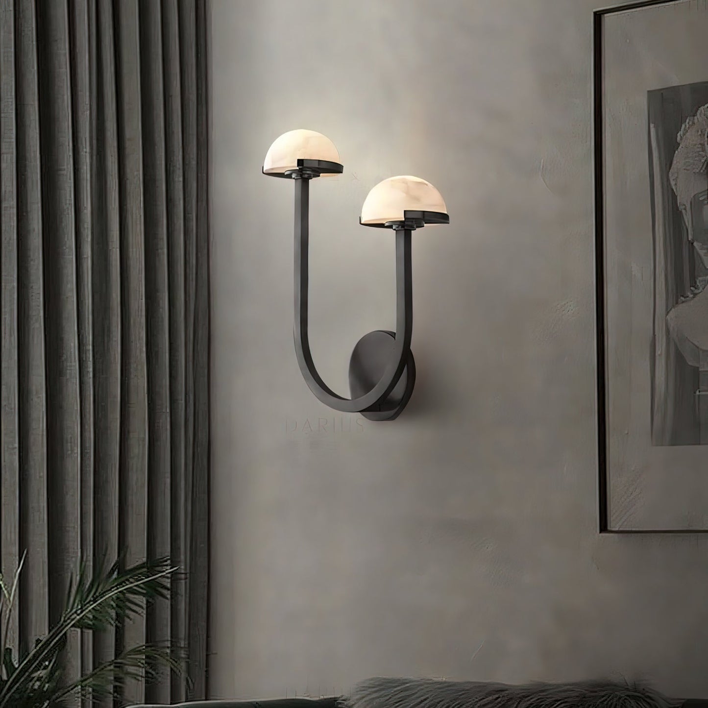 Mushroom Alabaster Wall Lamp Modern Organic Wall Light | Brass Natural Stone Design | Warm LED Lighting | Decorative Indoor Fixture