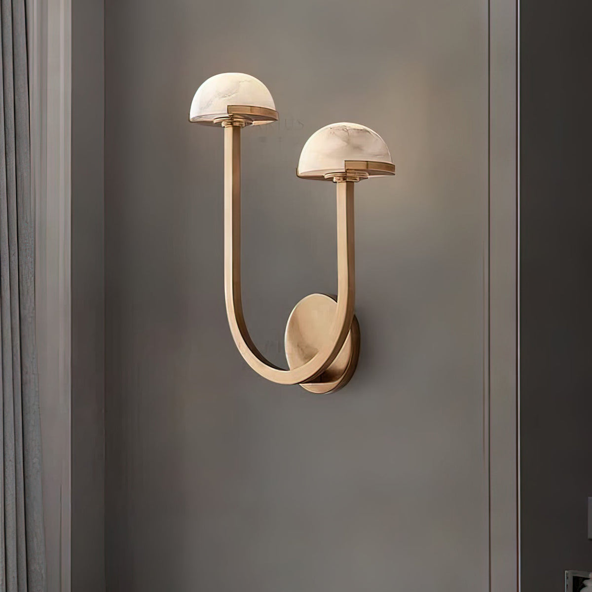 Mushroom Alabaster Wall Lamp Modern Organic Wall Light | Brass Natural Stone Design | Warm LED Lighting | Decorative Indoor Fixture