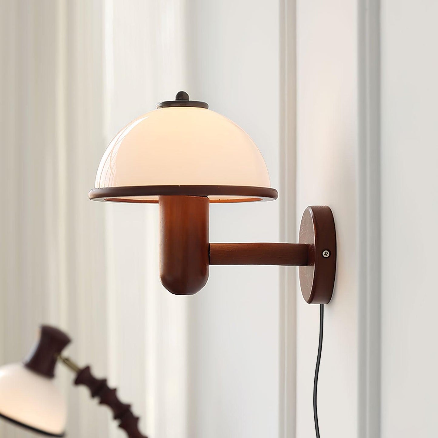 Mushroom Wooden Wall Lamp Oak Scandinavian Wall Light | Natural Wood Design | E14 LED Compatible | Plug In with Switch
