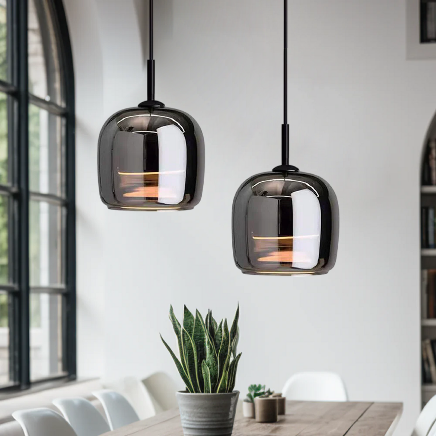 Scandinavian Black Glass Pendant Light for Kitchen Island & Bedside | Modern Minimalist Hanging Lamp | E27 Socket | 16x18cm