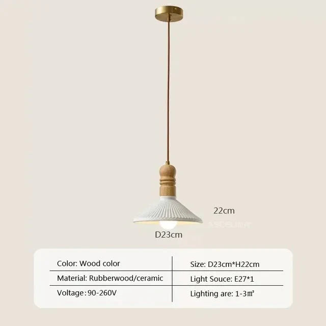 Cream Wood Pendant Lamp Scandinavian Natural Design | Solid Wood Look | E27 LED Compatible | Multiple Sizes Indoor Lighting