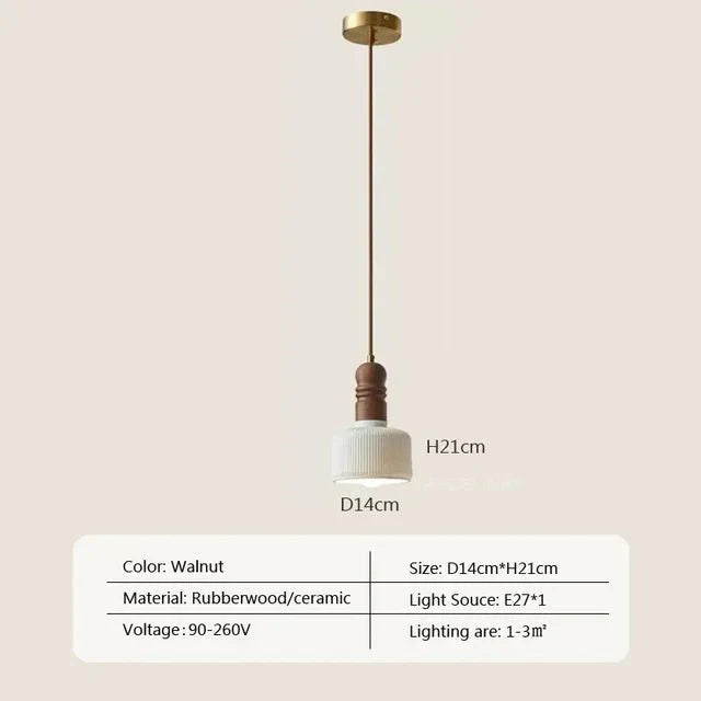 Cream Wood Pendant Lamp Scandinavian Natural Design | Solid Wood Look | E27 LED Compatible | Multiple Sizes Indoor Lighting