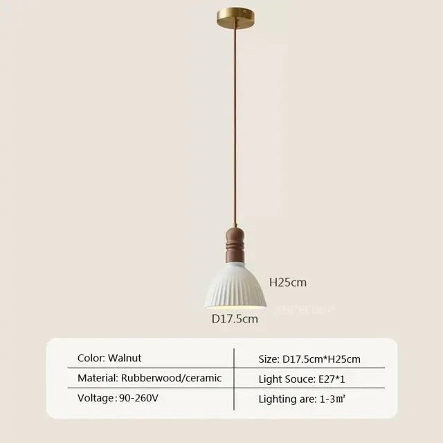 Cream Wood Pendant Lamp Scandinavian Natural Design | Solid Wood Look | E27 LED Compatible | Multiple Sizes Indoor Lighting